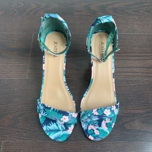 Floral Print Block Heels